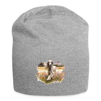Lévrier Afghan Cottagecore Chien Chasse aux fleurs sauvages Hommes - Bonnet en jersey - gris chiné - Devant