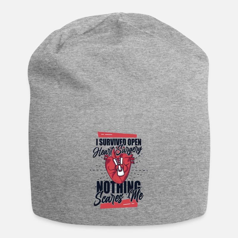 I Survived Open Heart Surgery Pacemakers Open - Jersey Beanie - heather grey