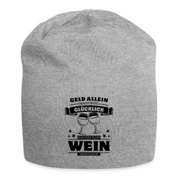 Geld allein macht nicht glücklich - aber Wein - Jersey-Beanie - Grau meliert - Vorne