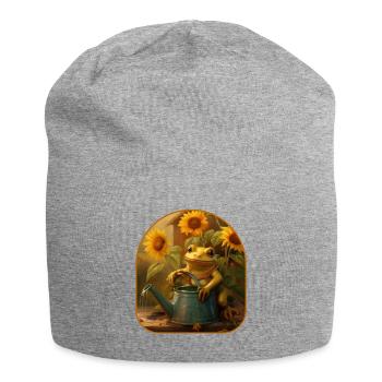 Frog Watering Can Sunflowers Gardening - Jersey Beanie - heather grey - Front