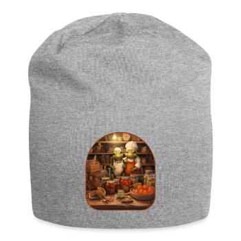 Frosch Kaninchen Marmelade Herstellung Beeren Ernte Cottagecore - Jersey-Beanie - Grau meliert - Vorne