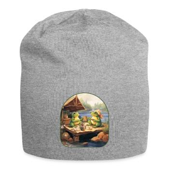 Frosch Schildkröte Picknickkorb Feld Mittagessen Cottagecore - Jersey-Beanie - Grau meliert - Vorne