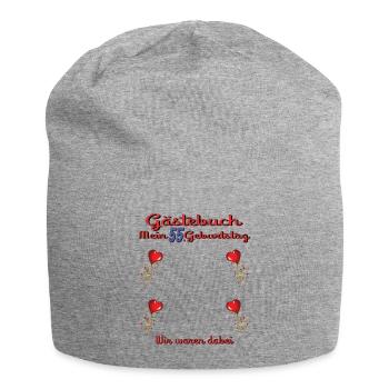 55th Birthday Man and Woman Guestbook - Jersey Beanie - heather grey - Front
