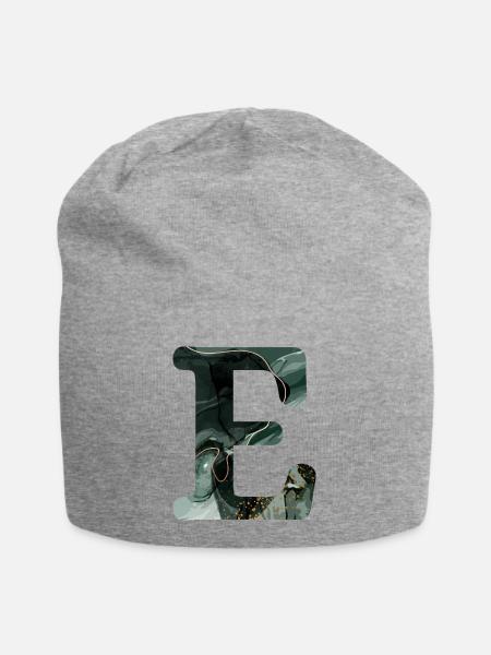 Grün marmorierter Buchstabe E - Jersey-Beanie - Grau meliert