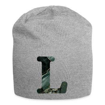 Lettre l marbré vert - Bonnet en jersey - gris chiné - Devant