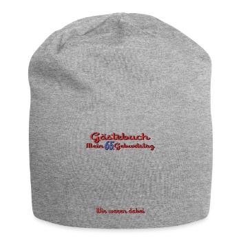 65th Birthday Man and Woman Guestbook - Jersey Beanie - heather grey - Front