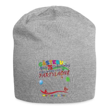 75th Birthday Man and Woman Guestbook - Jersey Beanie - heather grey - Front