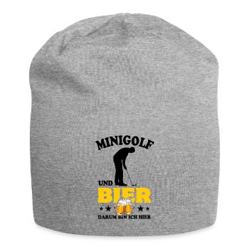 Minigolf und Bier - darum bin ich hier - Spruch - Jersey-Beanie - Grau meliert - Vorne