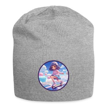 Chibi Skateboard Anime Fille Vaporwave Géométrique - Bonnet en jersey - gris chiné - Devant