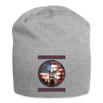 Fisheye-Linse Amerikanische Flagge Feuer Tarnung Dynamischer Hirsch - Jersey-Beanie - Grau meliert - Vorne