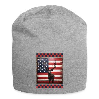American Flag Deer Tracks Woodland Camo Hunting - Jersey Beanie - heather grey - Front