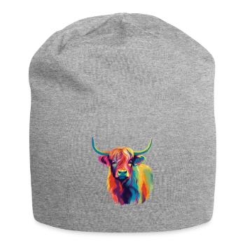 Colorful Pop Art Highland Cow - Jersey Beanie - heather grey - Front