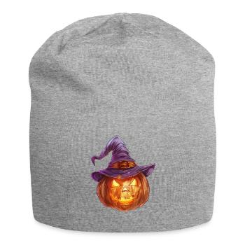 Unheimliche Kürbislaterne mit Hexenhut - Jersey-Beanie - Grau meliert - Vorne