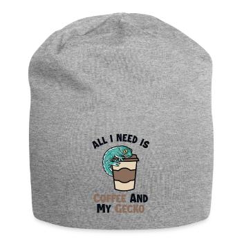 Kaffee und meine Gecko-Eidechse Gekkota Schopf - Jersey-Beanie - Grau meliert - Vorne