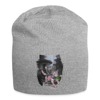 Abenteuer Reise Katze Ratte Ausflug Reisender - Jersey-Beanie - Grau meliert - Vorne