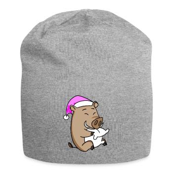 Wild boar tired sleeping in sleeping girl - Jersey Beanie - heather grey - Front