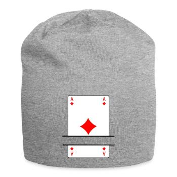 Spielkarten-Ass aus Karo mit Bannerplatz - Jersey-Beanie - Grau meliert - Vorne