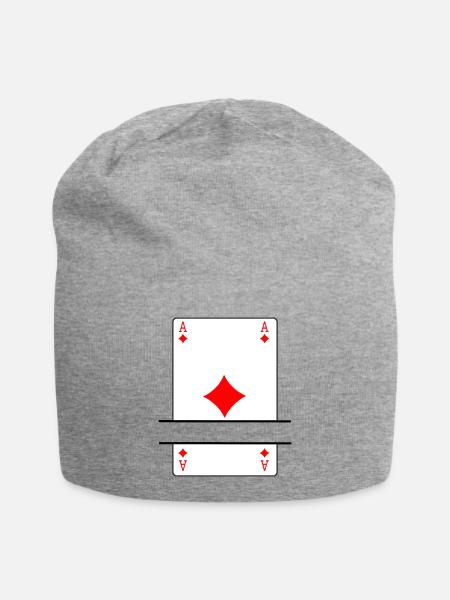 Spielkarten-Ass aus Karo mit Bannerplatz - Jersey-Beanie - Grau meliert