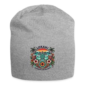 Lokahi - Hawaiianische Harmonie & Balance Schildkröte Design - Jersey-Beanie - Grau meliert - Vorne