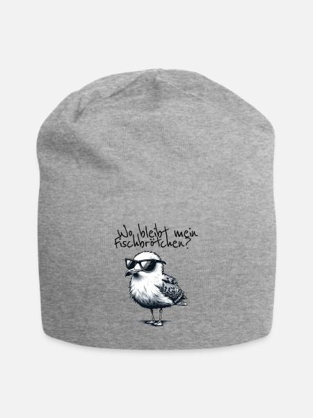 Wo bleibt mein Fischbrötchen Coole Möwe Spruch - Jersey-Beanie - Grau meliert