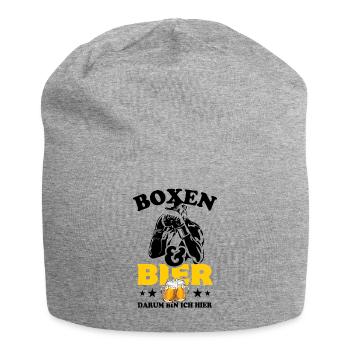 Boxen und Bier, darum bin ich hier - Spruch - Jersey-Beanie - Grau meliert - Vorne