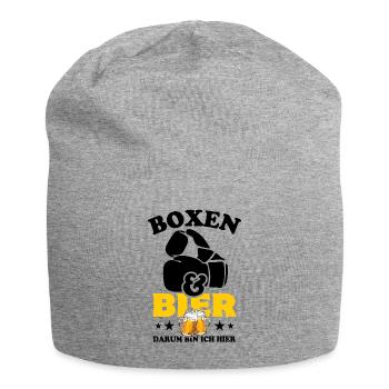 Boxen und Bier, darum bin ich hier - Spruch - Jersey-Beanie - Grau meliert - Vorne
