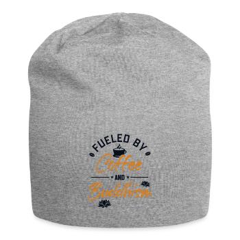Angetrieben von Kaffee und Buddhismus Buddhistische Statue - Jersey-Beanie - Grau meliert - Vorne