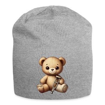 Teddy comme pansement de consolation - jouet câlin avec une jambe en plâtre - Bonnet en jersey - gris chiné - Devant