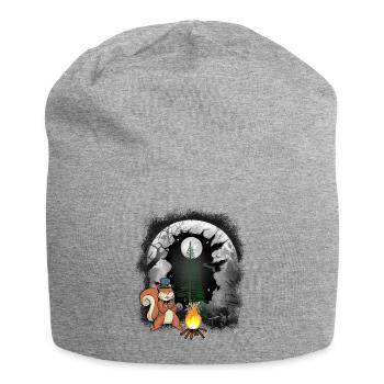 Feuer Lagerfeuer Waldbewohner Eichhörnchen Mond - Jersey-Beanie - Grau meliert - Vorne