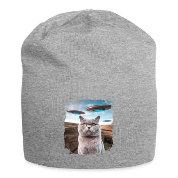 Funny British Shorthair Cat selfie with Alien UFOs - Jersey Beanie - heather grey - Front