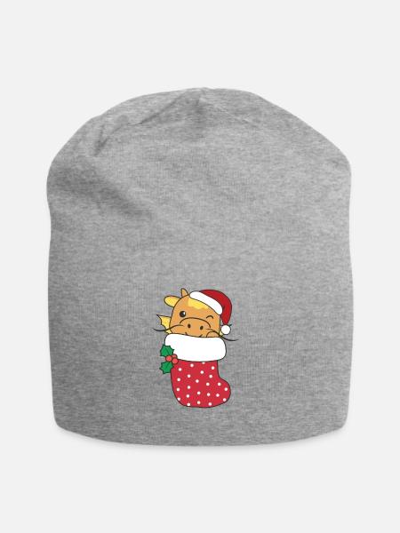 Süße Drachen in Weihnachtssocke zu Weihnachten - Jersey-Beanie - Grau meliert
