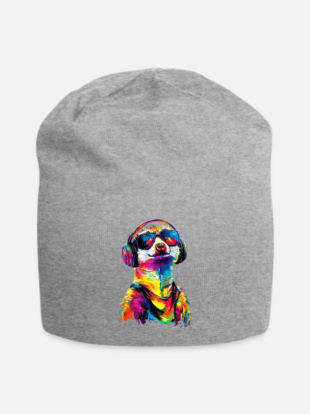 Erdmännchen Sonnenbrille Bunt Süßes Erdmännchen - Jersey-Beanie - Grau meliert