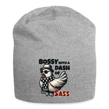 Bossy with a pinch of charm – Cool hen - Jersey Beanie - heather grey - Front