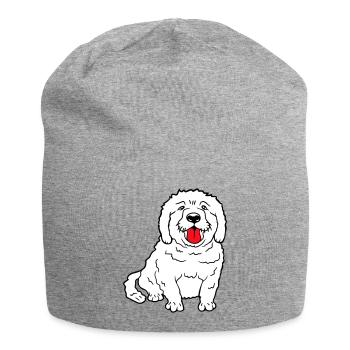 Dear dog sticks out his tongue happily - Jersey Beanie - heather grey - Front