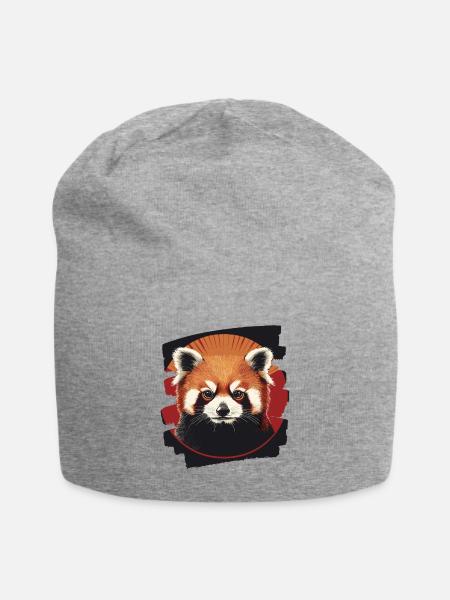 Roter Panda Retro - Jersey-Beanie - Grau meliert