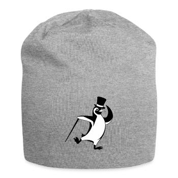 Stylish penguin with top hat and walking stick - Jersey Beanie - heather grey - Front