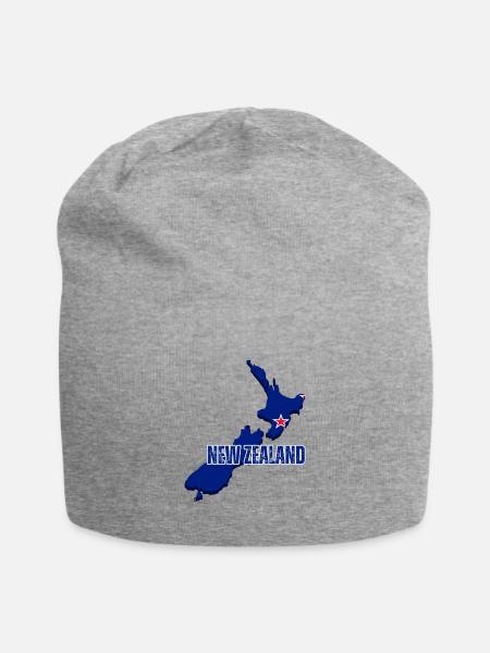 Flagge von Neuseeland, Landkarte von Neuseeland - Jersey-Beanie - Grau meliert