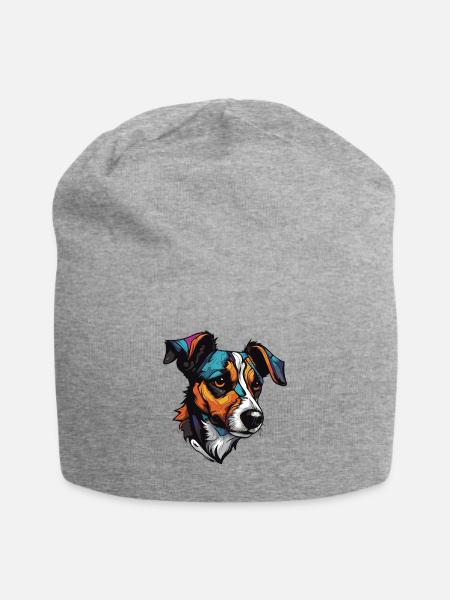 Jack Russel Terrier Hund Portrait - Jersey-Beanie - Grau meliert