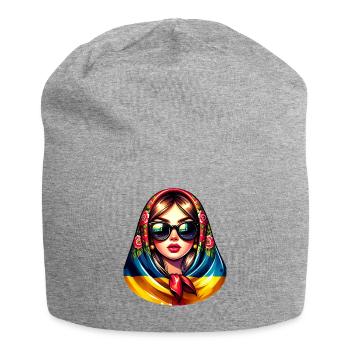 Ukraine Matroschka mit Sonnenbrille für Ukrainer - Jersey-Beanie - Grau meliert - Vorne