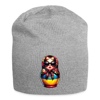 Ukraine Matroschka mit Sonnenbrille für Ukrainer - Jersey-Beanie - Grau meliert - Vorne