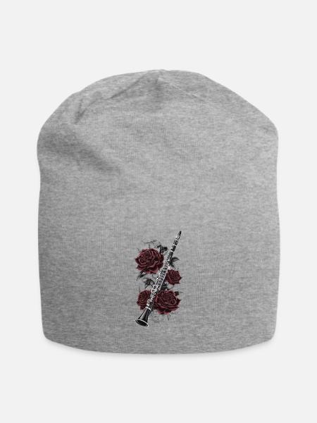 Klarinette mit Rosen Kunstwerk - Jersey-Beanie - Grau meliert