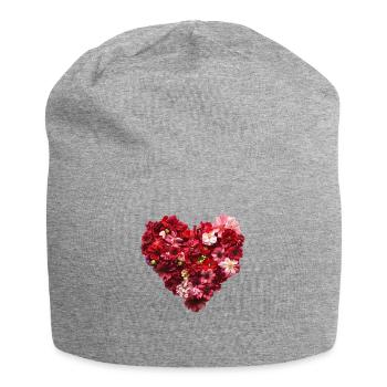 Herz aus roten Blüten - Leidenschaftliche Blumenpr - Jersey-Beanie - Grau meliert - Vorne