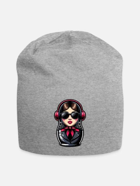 Matroschka mit Kopfhörern - Jersey-Beanie - Grau meliert