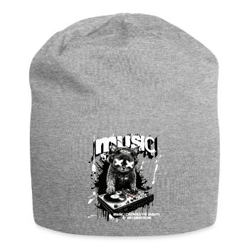Music Cat DJ Party Turntables Fun - Jersey Beanie - heather grey - Front