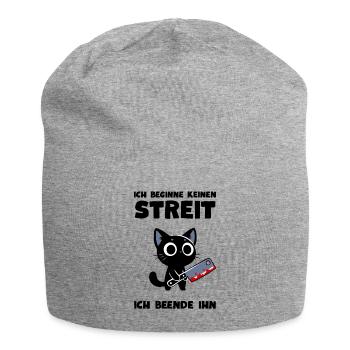 Katze mit Messer – Ich beende jeden Streit - Jersey-Beanie - Grau meliert - Vorne