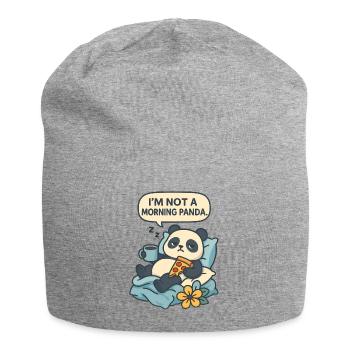 Entspannender Panda mit Getränk und Pizza - Jersey-Beanie - Grau meliert - Vorne