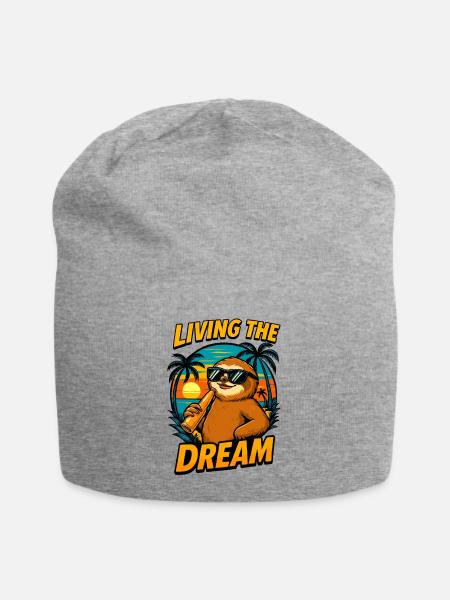 Faultier Urlaub Retro – Living the Dream - Jersey-Beanie - Grau meliert