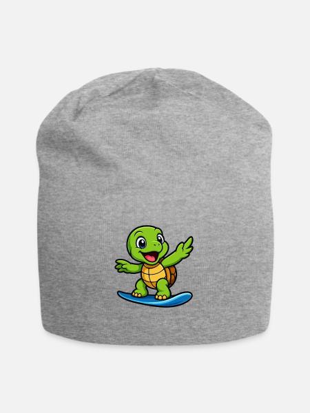 Coole Schildkröte Surfer Strand Pool Sommer Outfit - Jersey-Beanie - Grau meliert