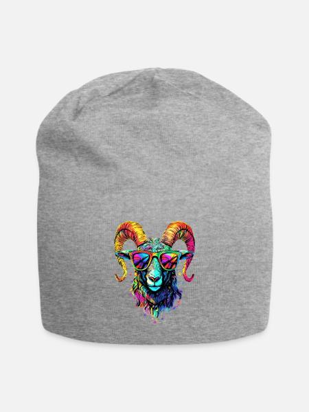 Widder Mufflon Aries Wilde Schafe Männliches Schaf - Jersey-Beanie - Grau meliert
