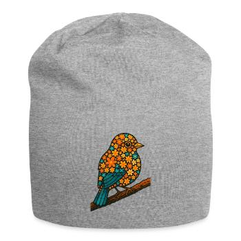 Illustrations florales et oiseaux, tourtereaux et nature - Bonnet en jersey - gris chiné - Devant